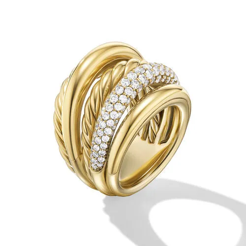 DY Mercer Multi Row Ring in 18K Yellow Gold with Diamonds, Size 8