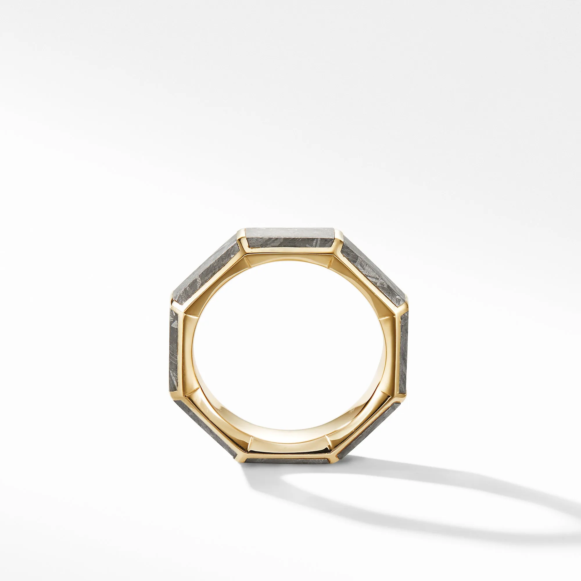 Faceted Band Ring in 18K Yellow Gold with Meteorite, Size 10