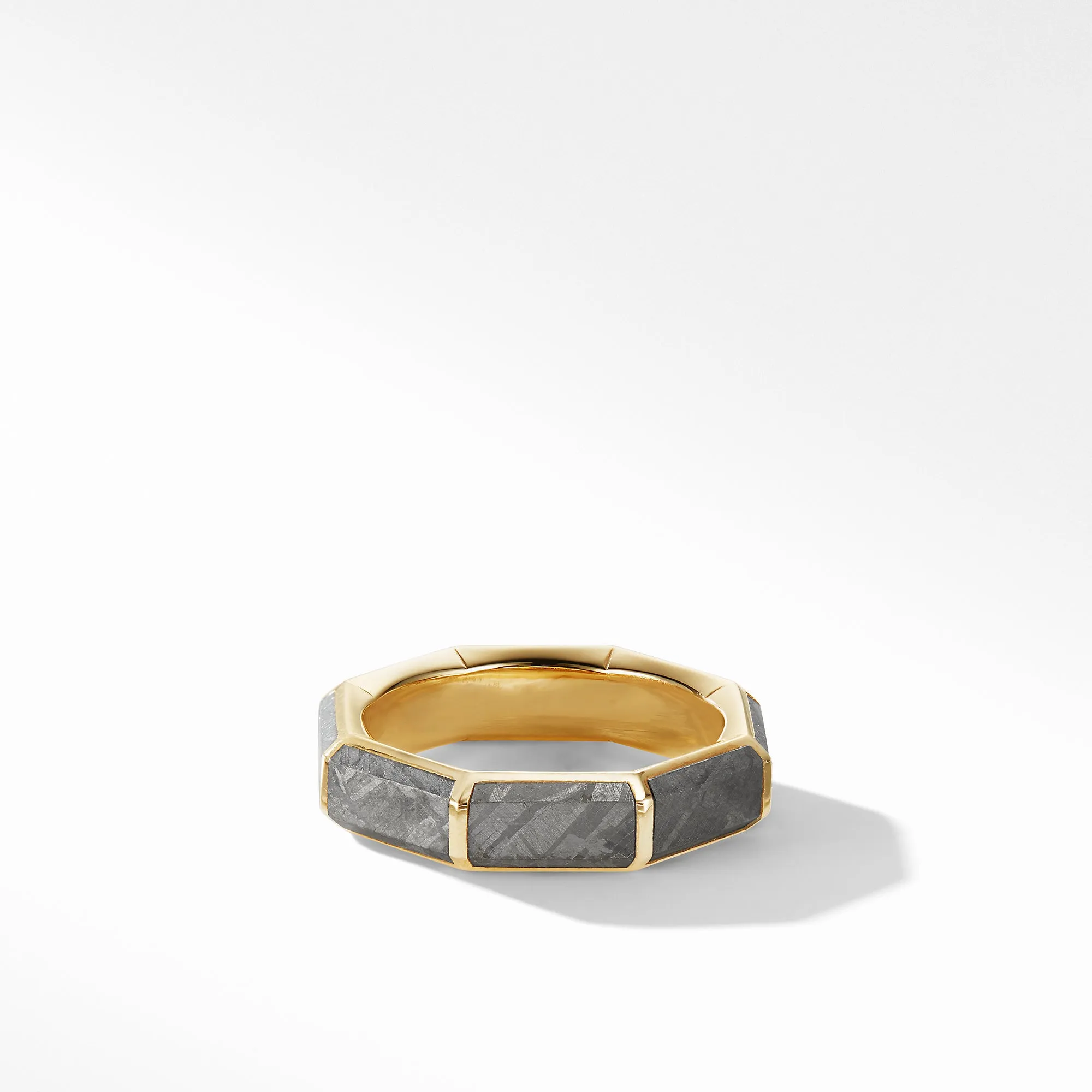Faceted Band Ring in 18K Yellow Gold with Meteorite, Size 10