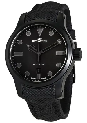 Fortis Shoreliner Vik Beach Automatic Black PVD Black Dial Black Textile Strap Date Divers Mens Watch F4020003