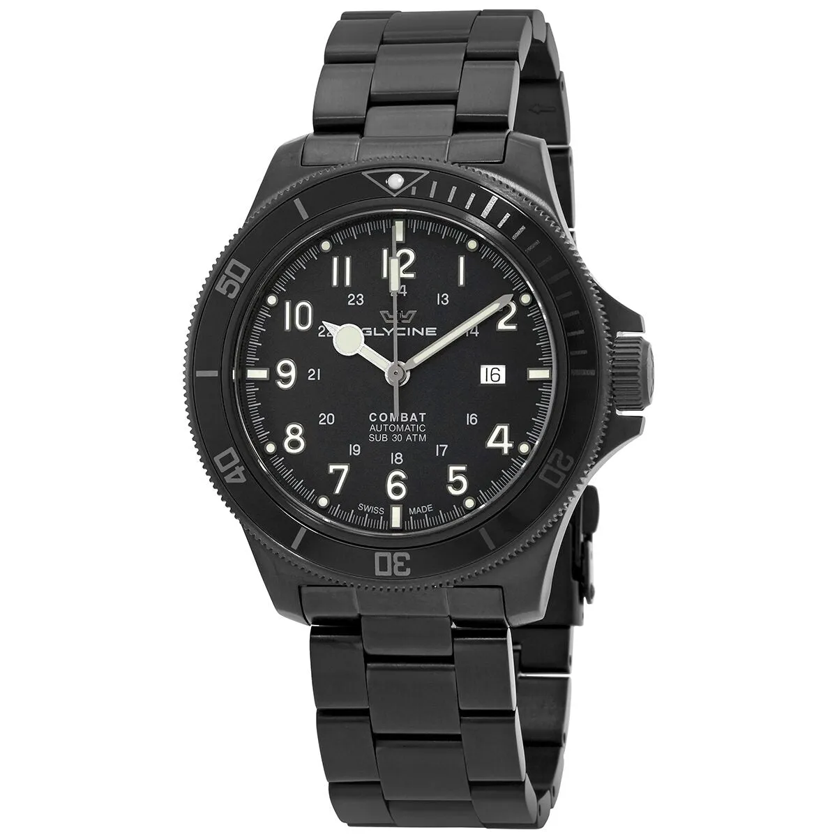 Glycine Combat Automatic Black Dial Black PVD Men's Watch GL0256