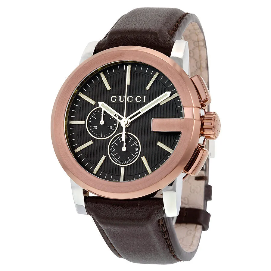 Gucci G Chrono XL Black Dial Brown Leather Men's Watch YA101202