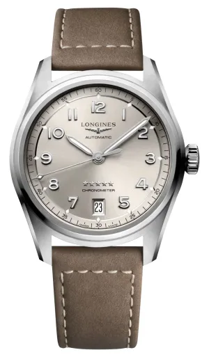 Longines Spirit Automatic COSC Stainless Steel Champagne Dial Beige Leather Strap Date Unisex Watch L3.410.4.63.2