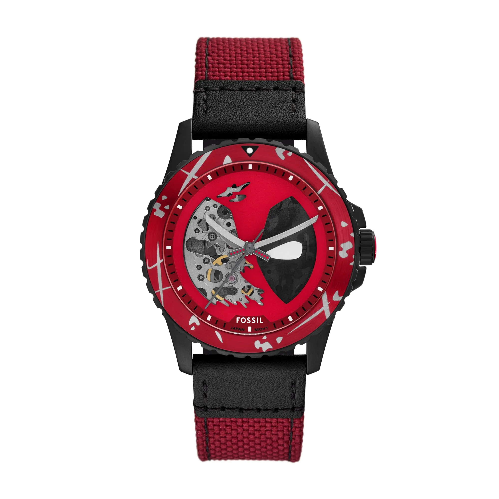 Marvel | Fossil Limited Edition Automatic Red and Black Nylon and Leather Watch