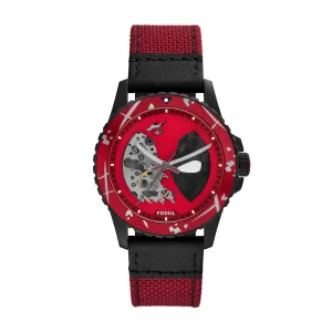 Marvel | Fossil Limited Edition Automatic Red and Black Nylon and Leather Watch
