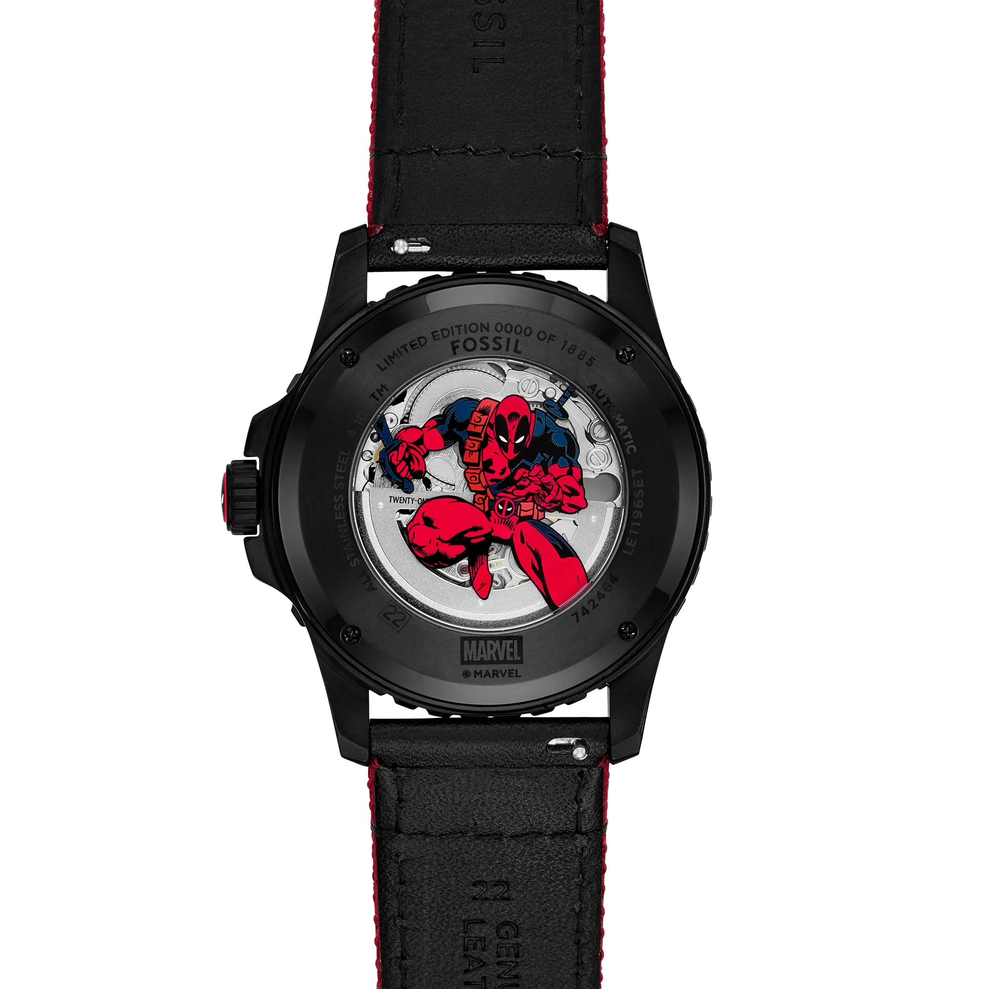 Marvel | Fossil Limited Edition Automatic Red and Black Nylon and Leather Watch