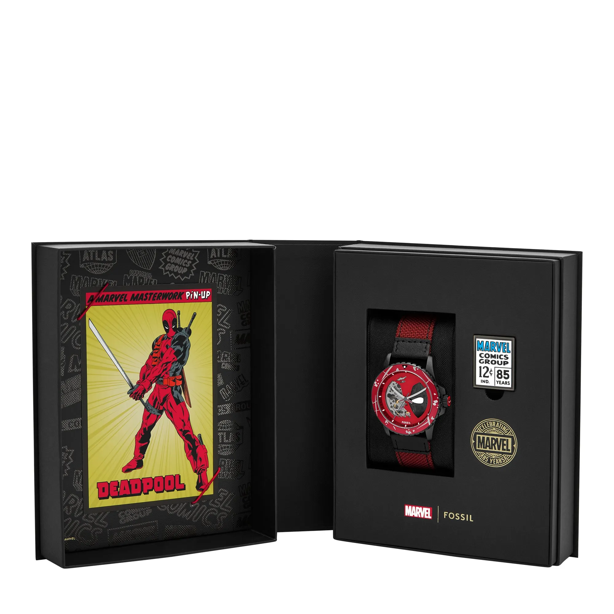 Marvel | Fossil Limited Edition Automatic Red and Black Nylon and Leather Watch