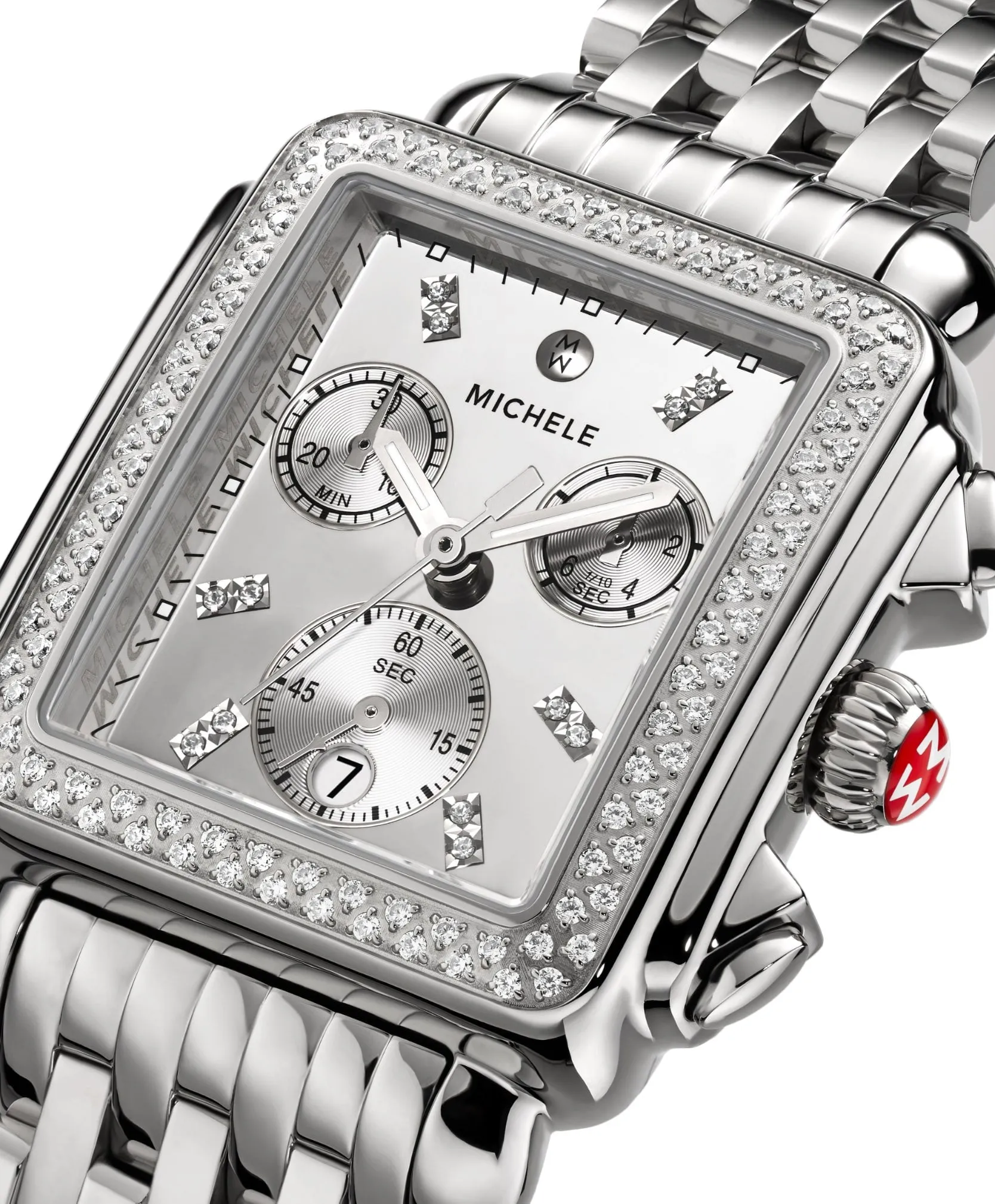 Michele Deco Diamond High Shine Chronograph Date Stainless Steel Womens Watch MWW06A000804