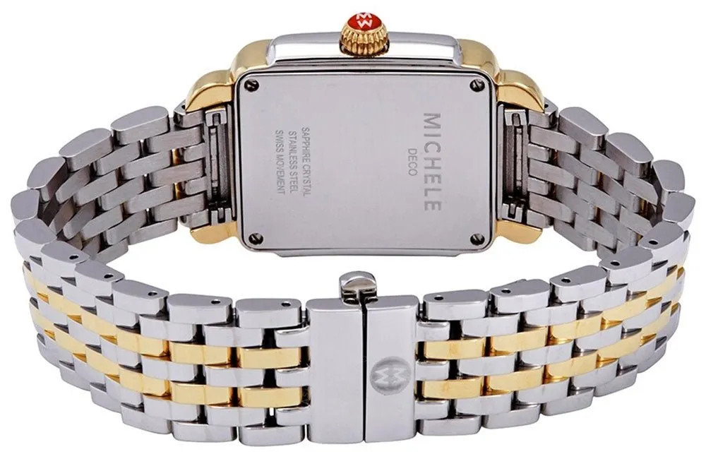 Michele Deco Madison Mid Two-Tone Steel Diamonds Silver Dial Rectangle Womens Watch MWW06G000002
