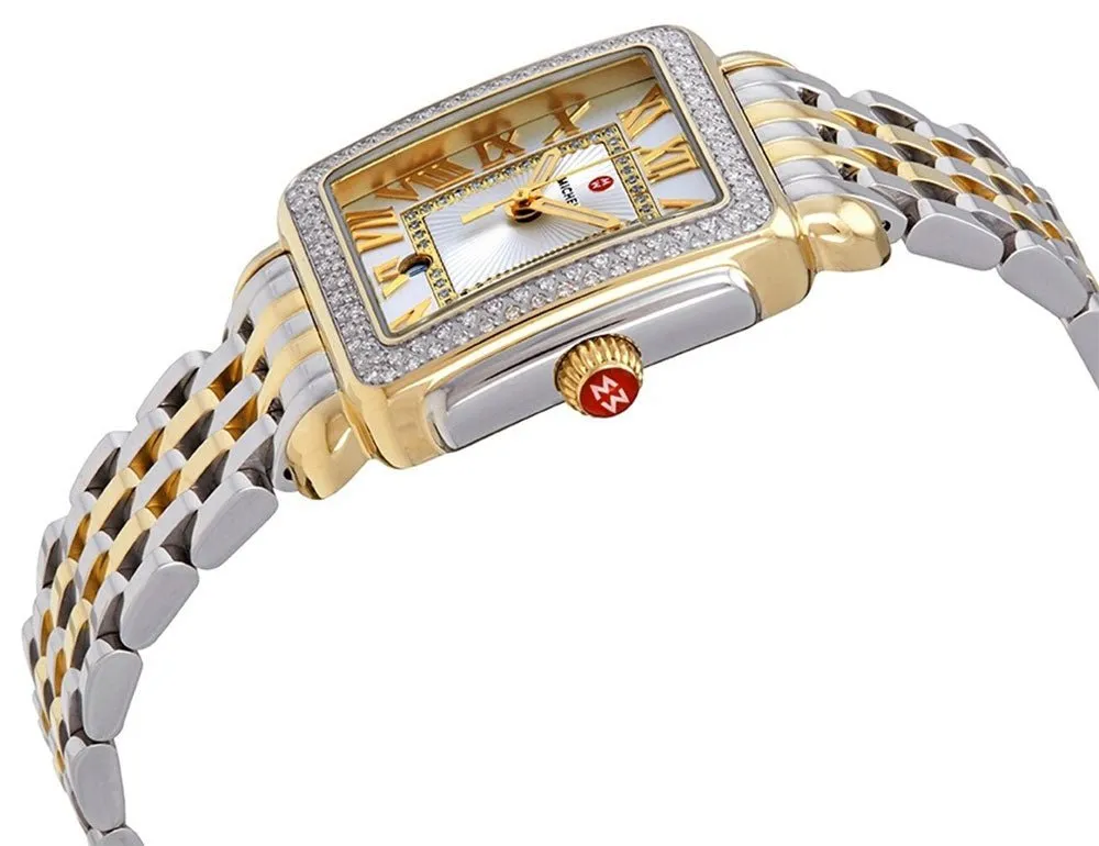 Michele Deco Madison Mid Two-Tone Steel Diamonds Silver Dial Rectangle Womens Watch MWW06G000002