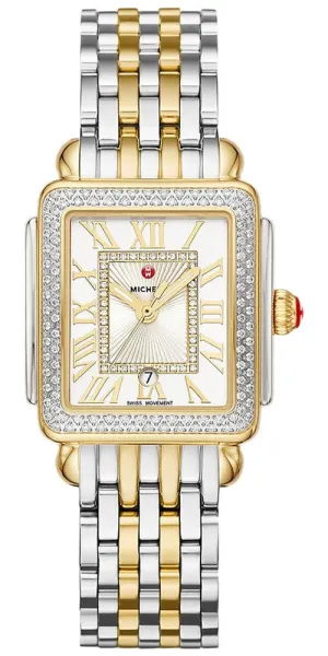Michele Deco Madison Mid Two-Tone Steel Diamonds Silver Dial Rectangle Womens Watch MWW06G000002