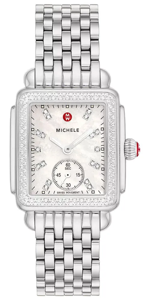 Michele Deco Mid Stainless Steel Mother-of-Pearl Dial Diamonds Rectangle Womens Watch MWW06V000122