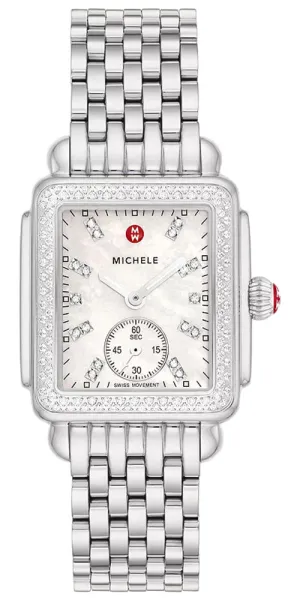 Michele Deco Mid Stainless Steel Mother-of-Pearl Dial Diamonds Rectangle Womens Watch MWW06V000122