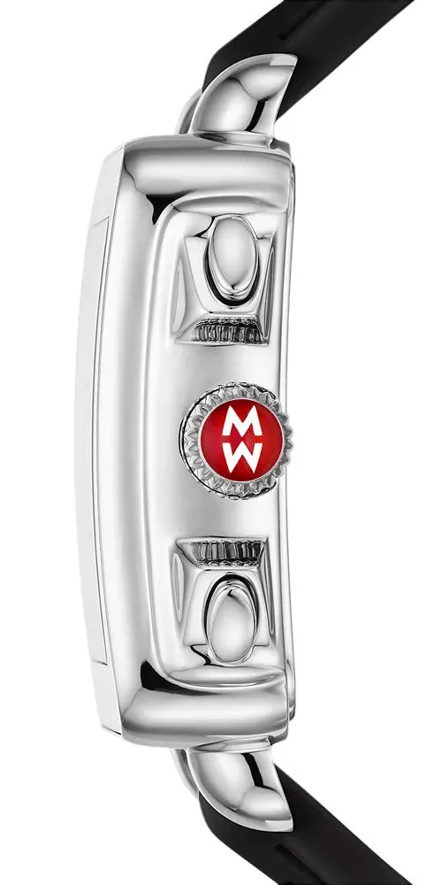 Michele Deco Sport Chronograph Silver Rectangle Dial Black Silicone Women's Watch MWW06K000071