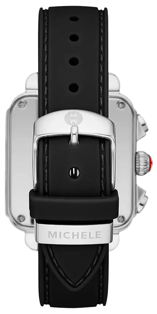 Michele Deco Sport Chronograph Silver Rectangle Dial Black Silicone Women's Watch MWW06K000071
