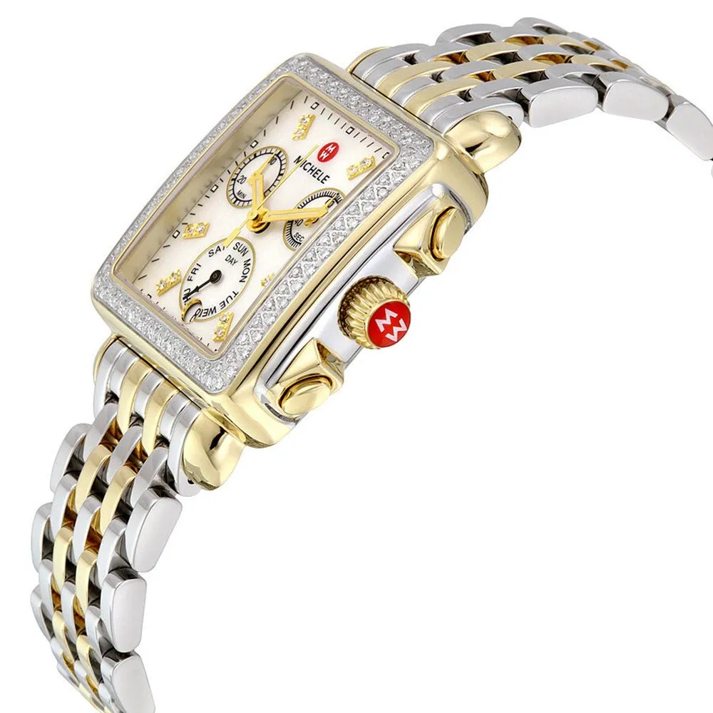 Michele Signature Deco Chronograph Day/Date Two-Tone Stainless Steel & Diamond Womens Watch MWW06P000108