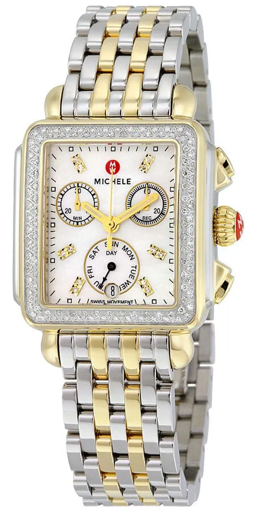 Michele Signature Deco Chronograph Day/Date Two-Tone Stainless Steel & Diamond Womens Watch MWW06P000108