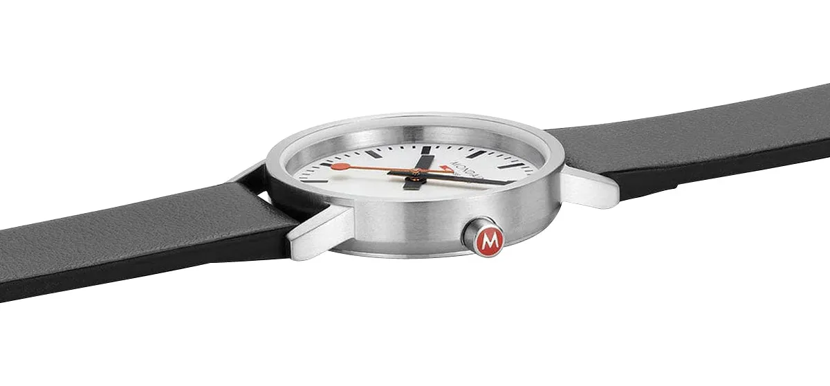 Mondaine Classic Stainless Steel White Dial Black Vegan Leather Strap Quartz Womens Watch A658.30323.16SBB