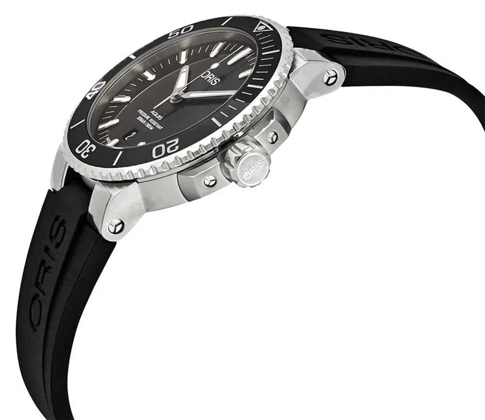 Oris Aquis Automatic Stainless Steel Black Dial Black Rubber Strap Date Divers Mens Watch 733 7730 4134-07 4 24 64EB