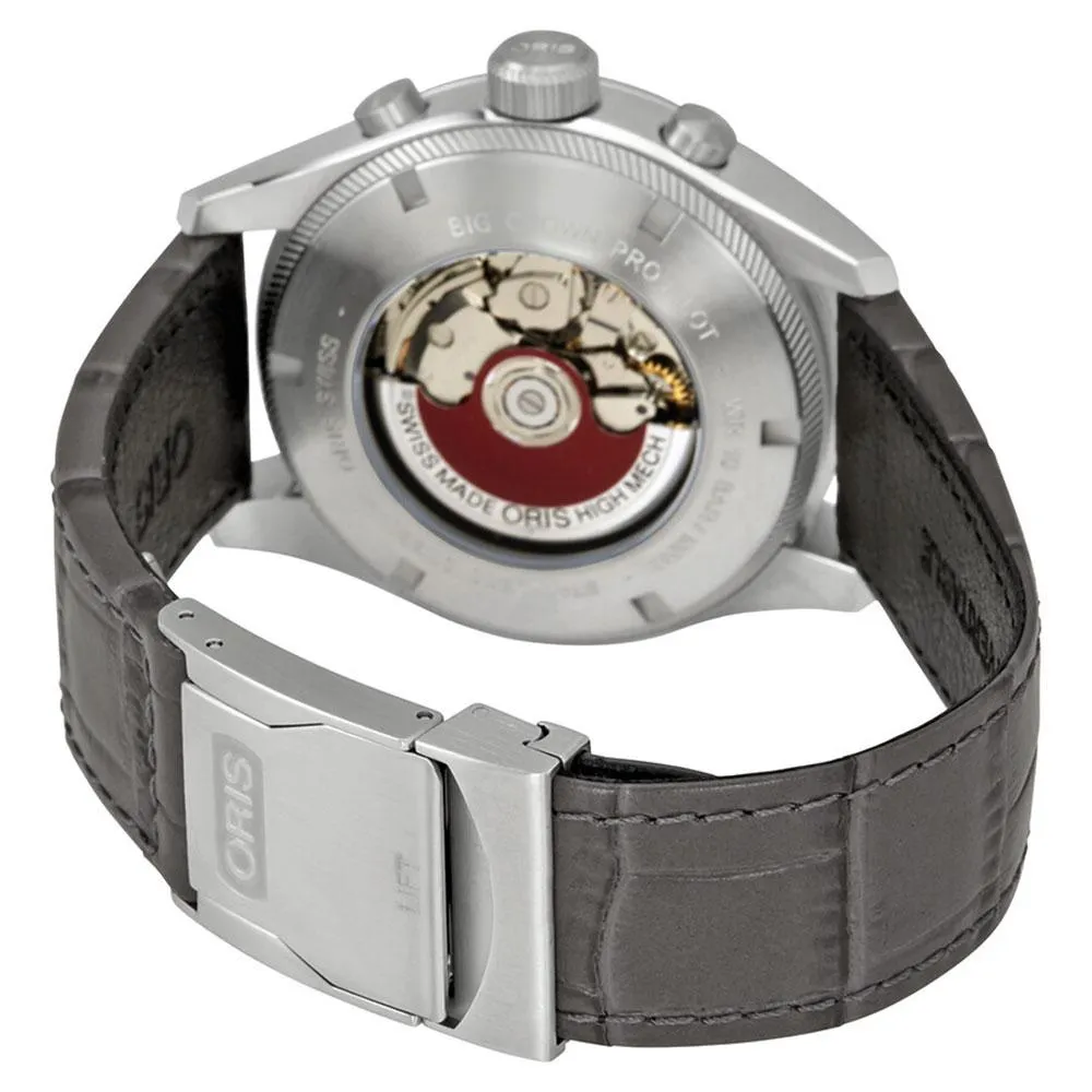 Oris Big Crown ProPilot Automatic Chronograph Grey Leather Strap Grey Dial Date Mens Watch 774 7699 4063-LS