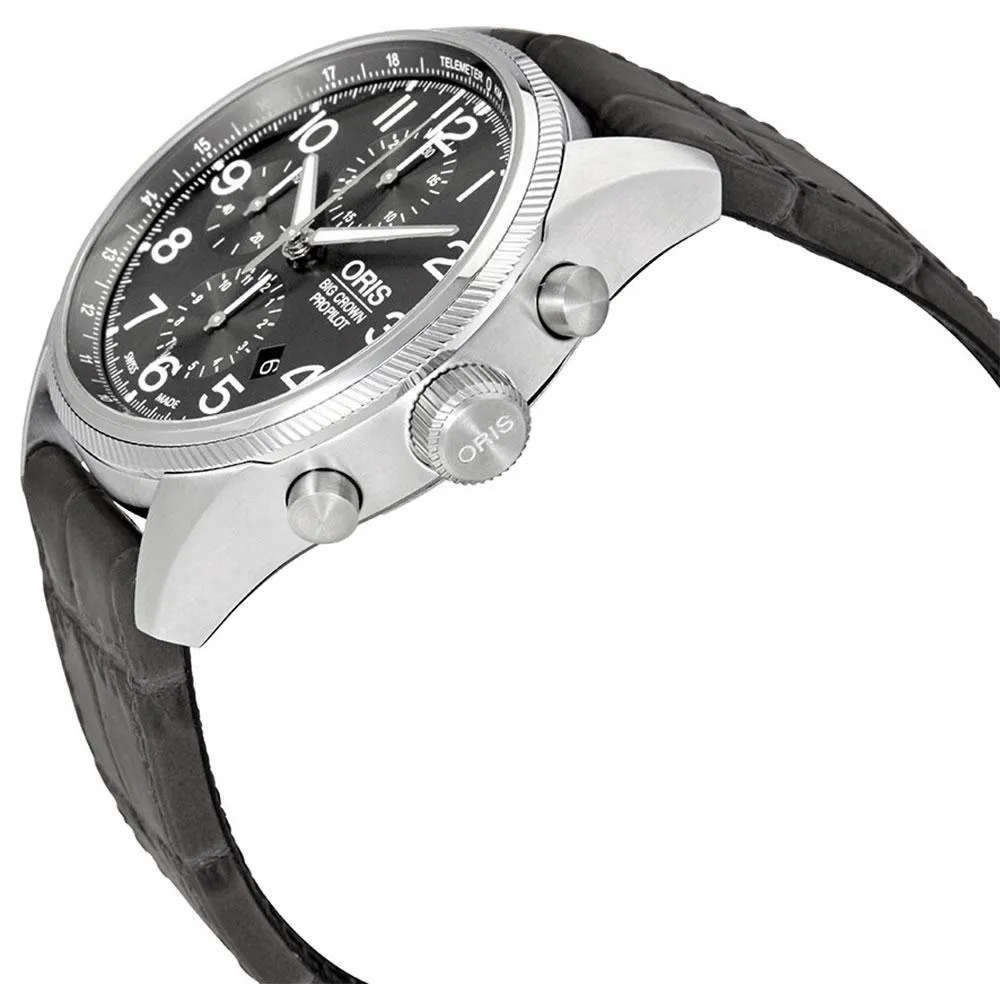 Oris Big Crown ProPilot Automatic Chronograph Grey Leather Strap Grey Dial Date Mens Watch 774 7699 4063-LS