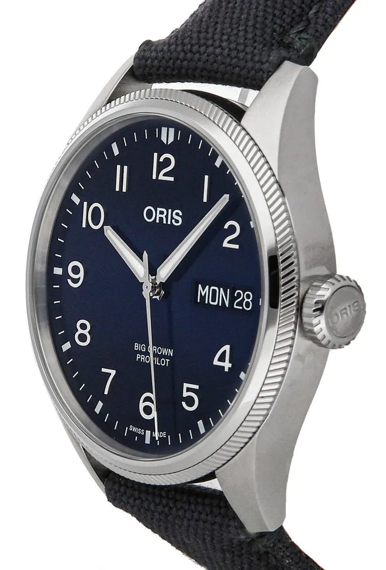 Oris Big Crown ProPilot Automatic Stainless Steel Blue Dial Gray Textile Strap Day/Date Mens Watch 752 7760 4065-07 3 22 05LC