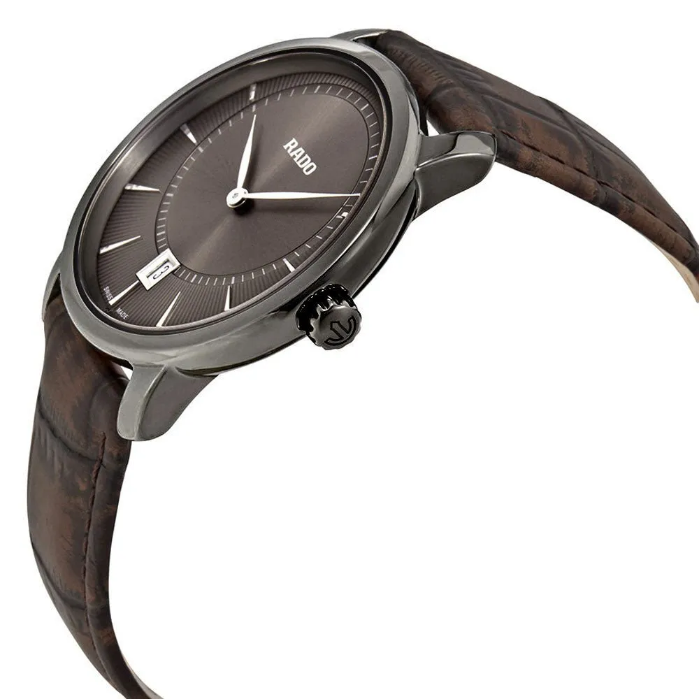Rado Diamaster XL Silver Tone Ceramic Brown Dial Brown Leather Strap Quartz Mens Watch R14135306