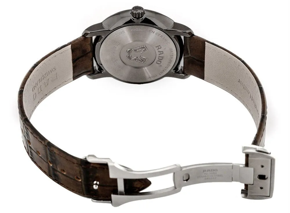 Rado Diamaster XL Silver Tone Ceramic Brown Dial Brown Leather Strap Quartz Mens Watch R14135306