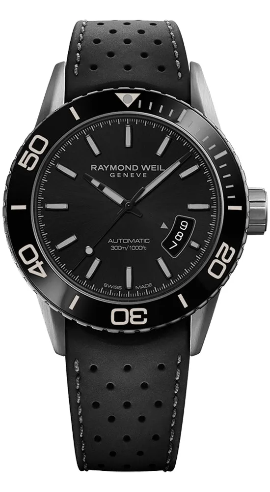 Raymond Weil Freelancer Grey PVD Steel Automatic Mens Watch Perforated Black Rubber Strap 2760-TR1-20001