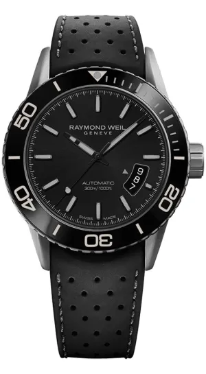 Raymond Weil Freelancer Grey PVD Steel Automatic Mens Watch Perforated Black Rubber Strap 2760-TR1-20001