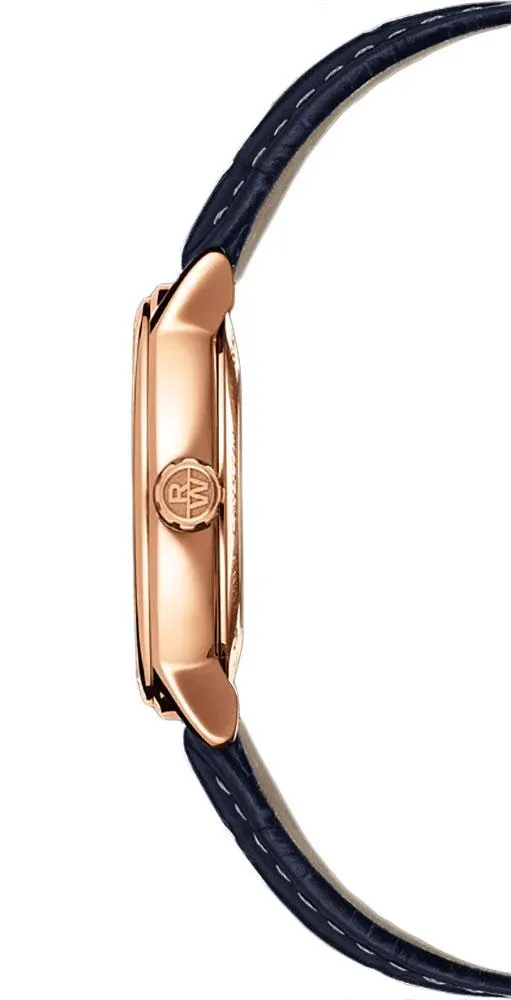 Raymond Weil Maestro Automatic Rose Gold PVD Blue Leather Strap Blue Dial Date Mens Watch 2237-PC5-00508