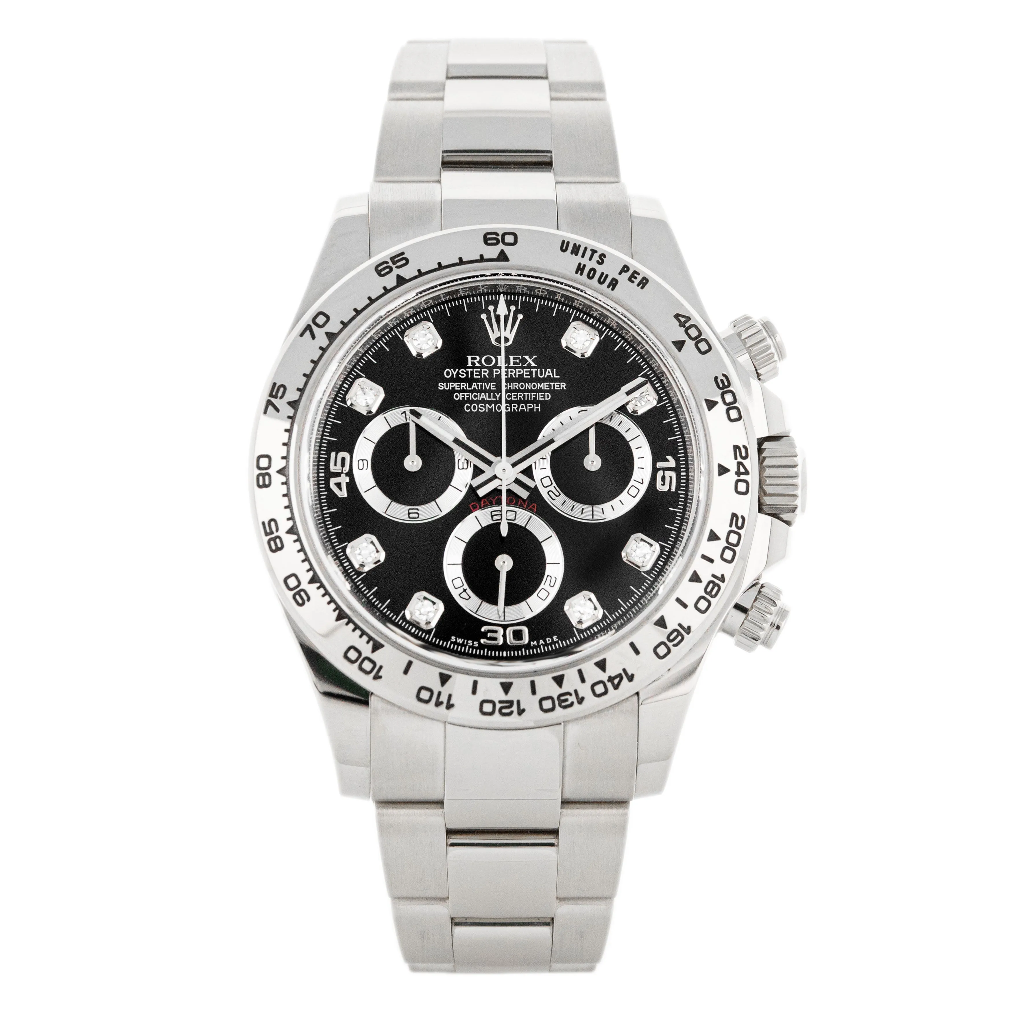 Rolex Cosmograph Daytona White Gold Black Dial Diamonds 40mm 116509 Full Set