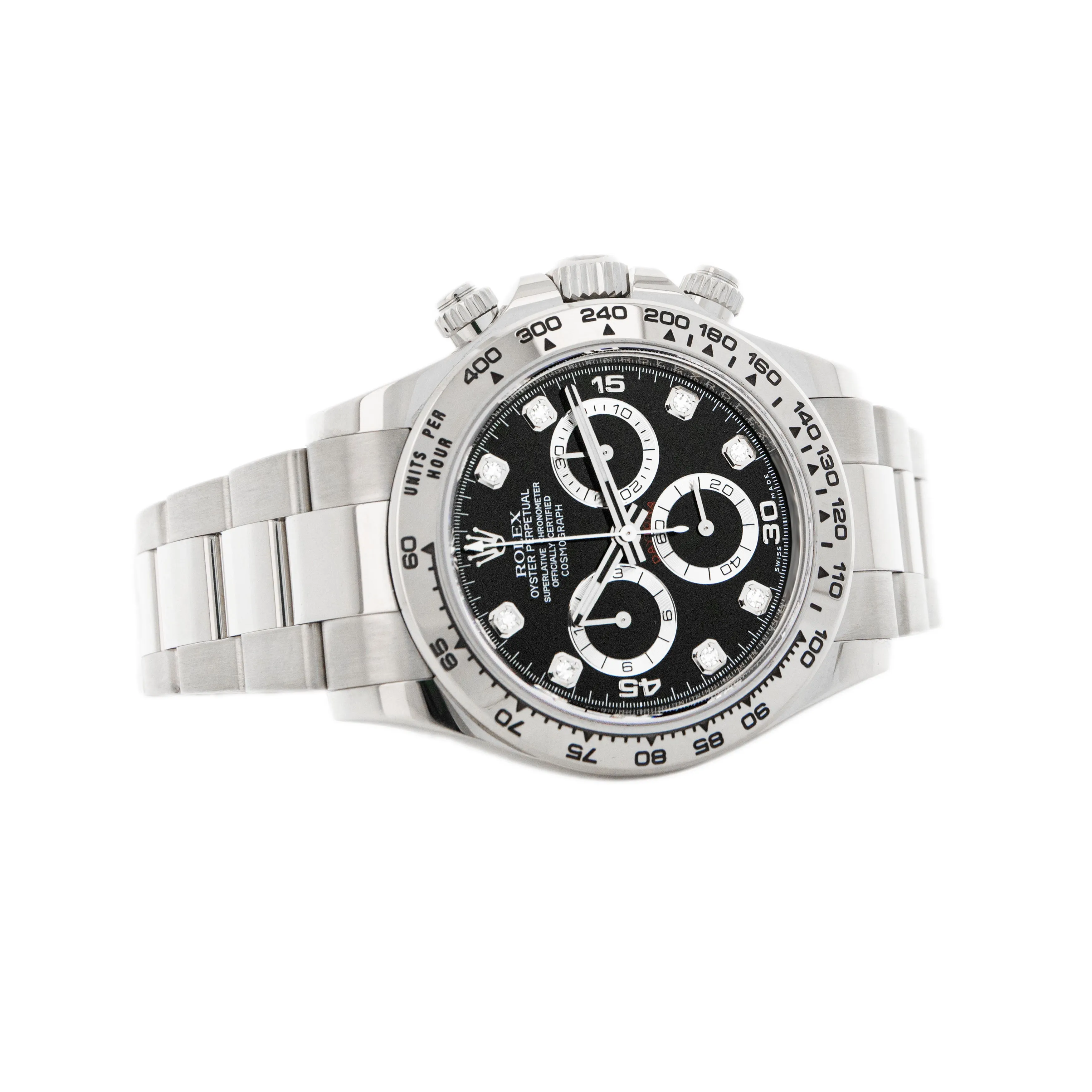 Rolex Cosmograph Daytona White Gold Black Dial Diamonds 40mm 116509 Full Set