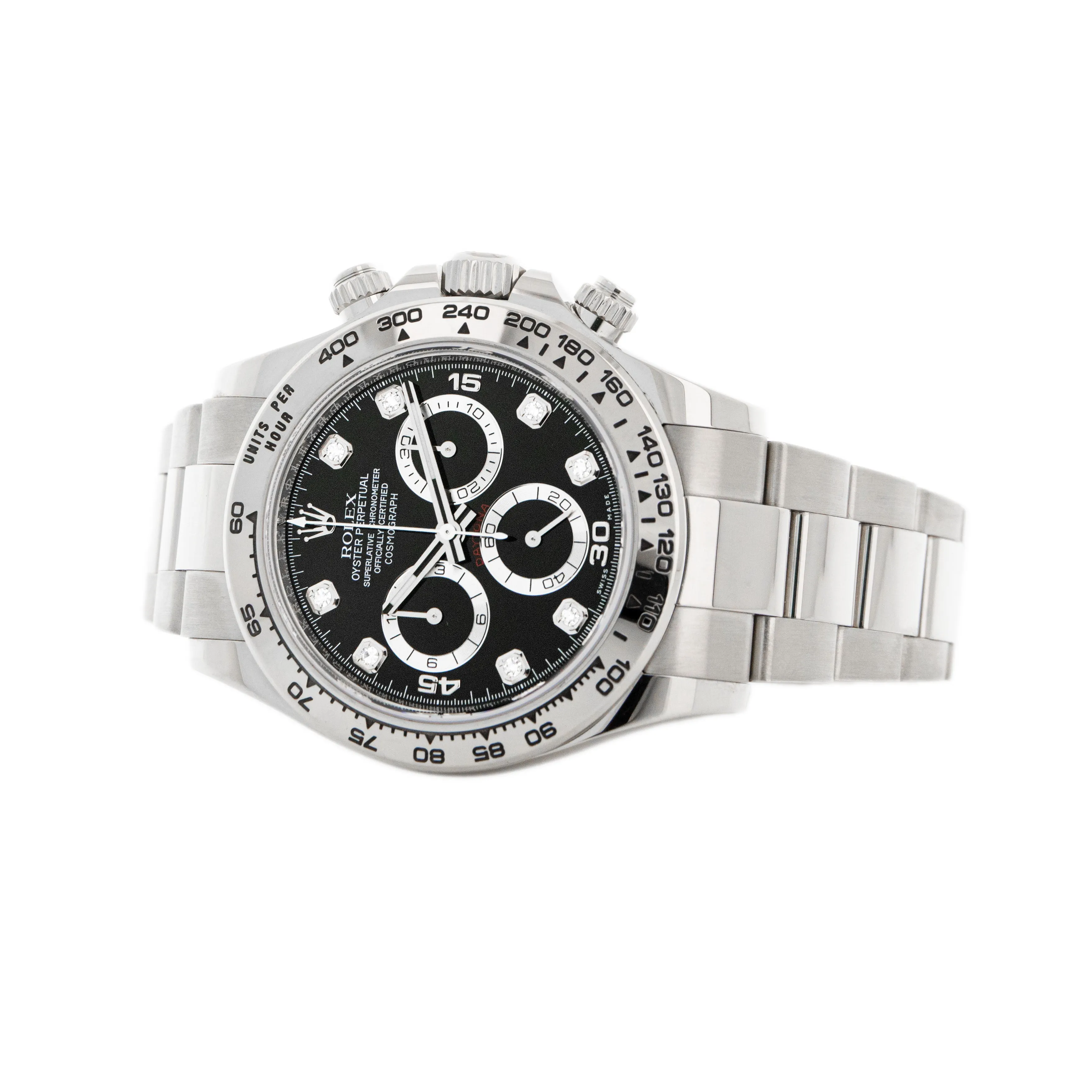 Rolex Cosmograph Daytona White Gold Black Dial Diamonds 40mm 116509 Full Set