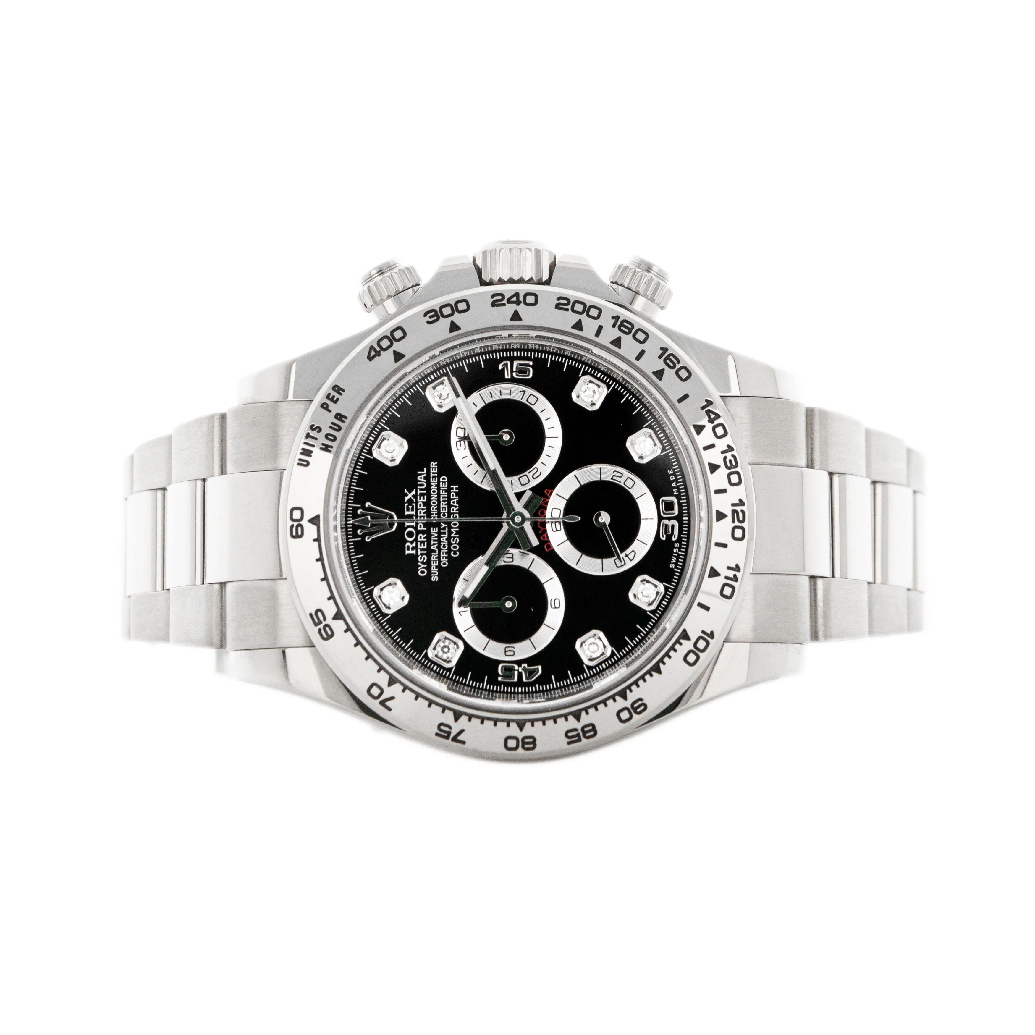 Rolex Cosmograph Daytona White Gold Black Dial Diamonds 40mm 116509 Full Set