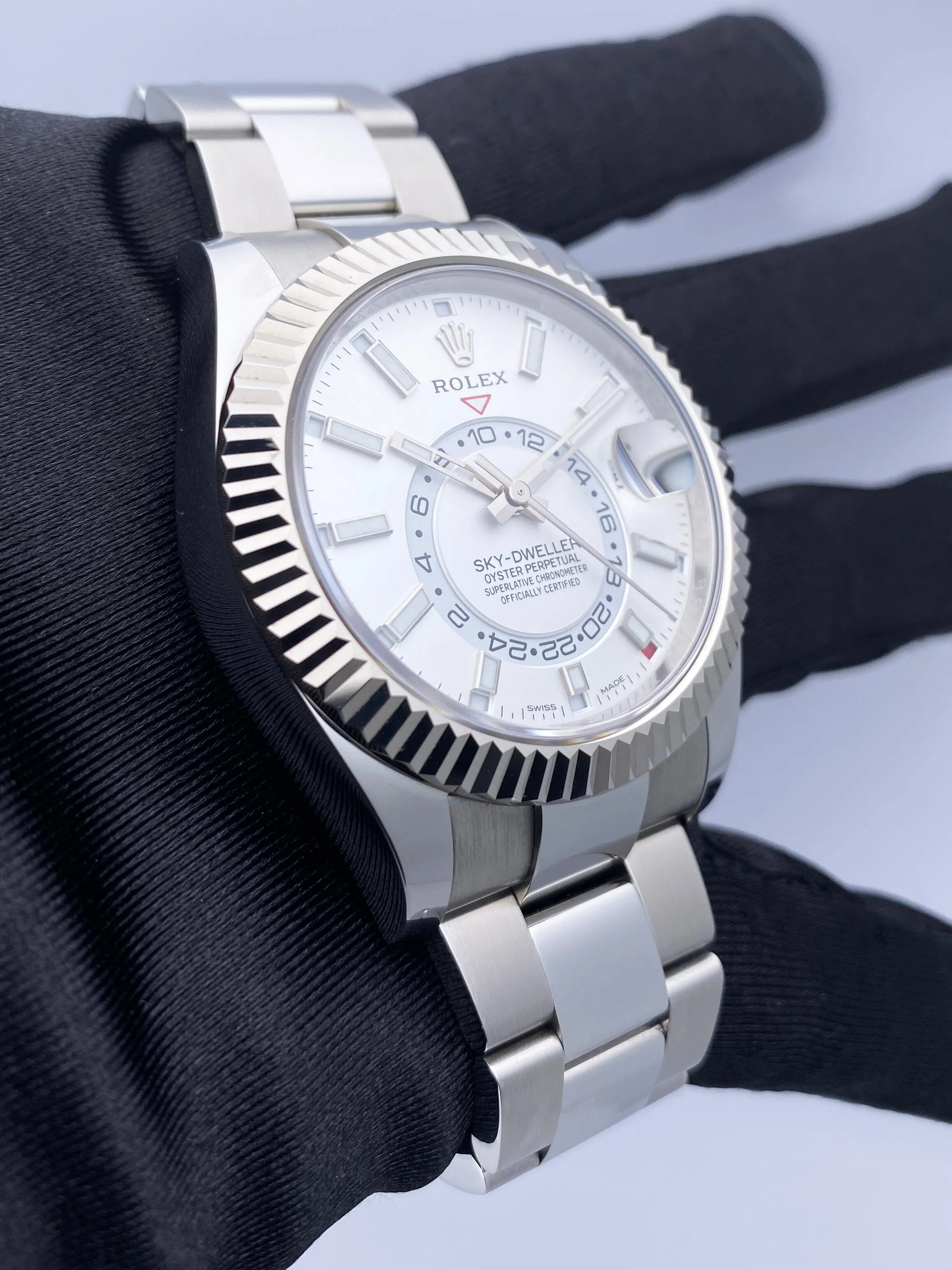 Rolex Sky-Dweller 326934 White Dial Steel White Gold Mens Watch Box Papers