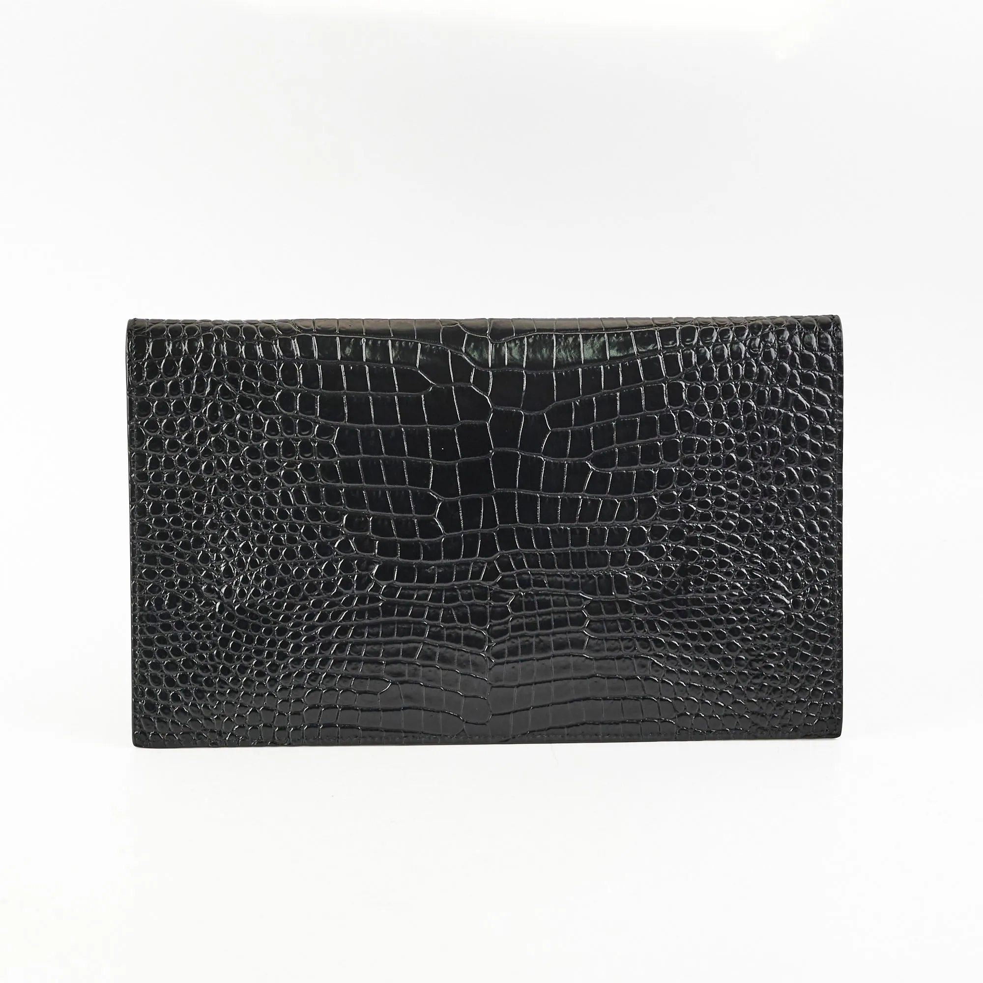 Saint Laurent Uptown Pouch Black Croc Embossed Clutch