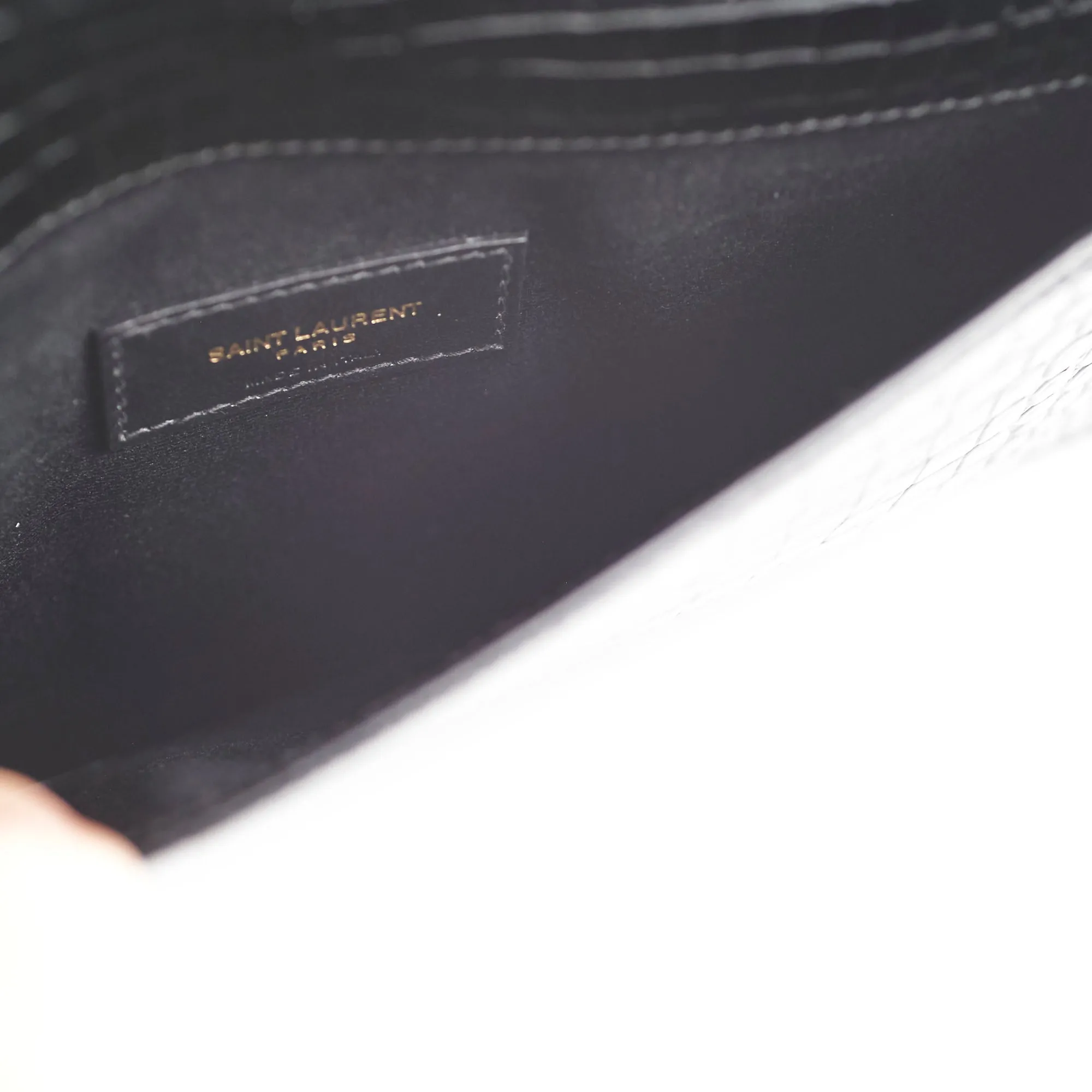 Saint Laurent Uptown Pouch Black Croc Embossed Clutch