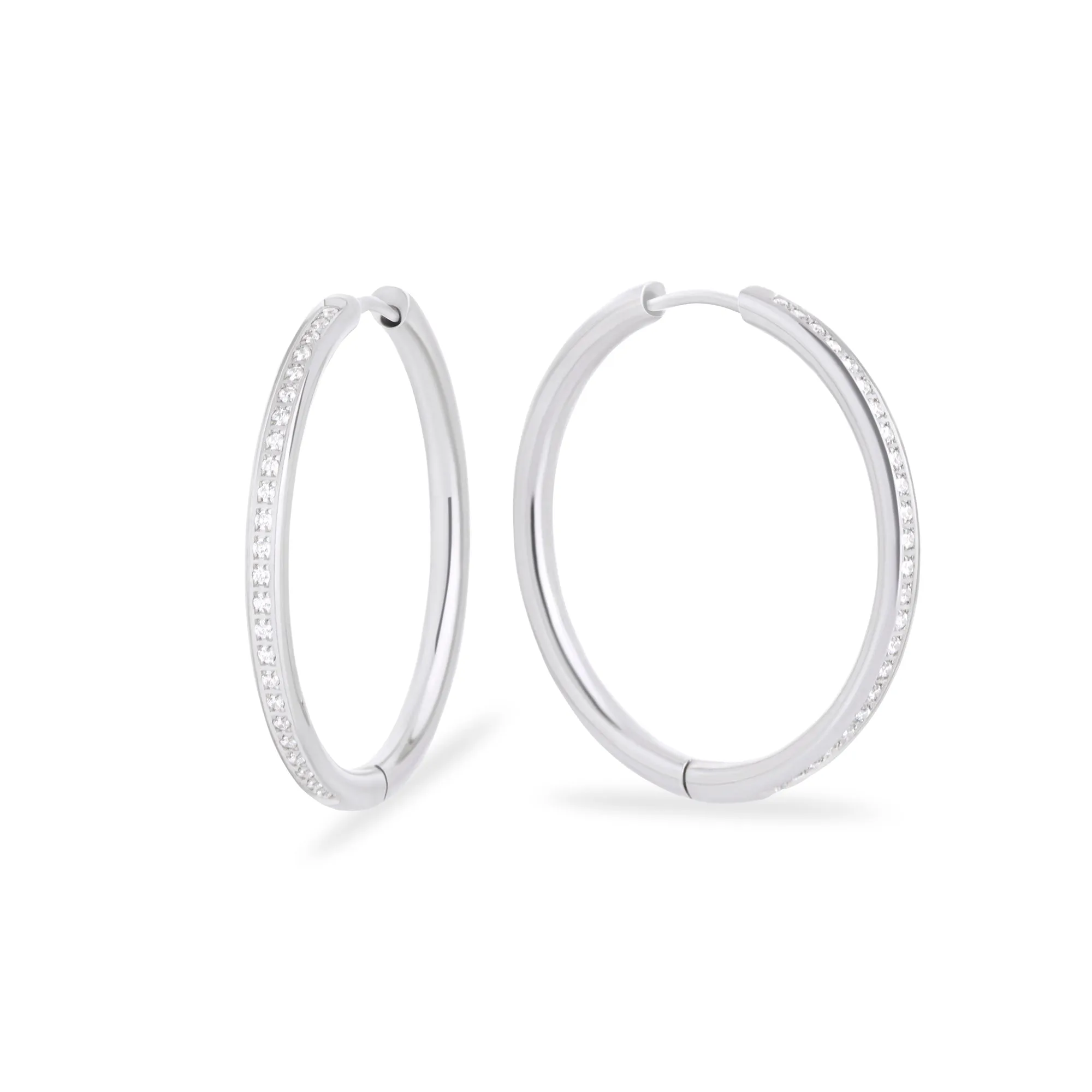 Stainless thin half eternity hoop earrings