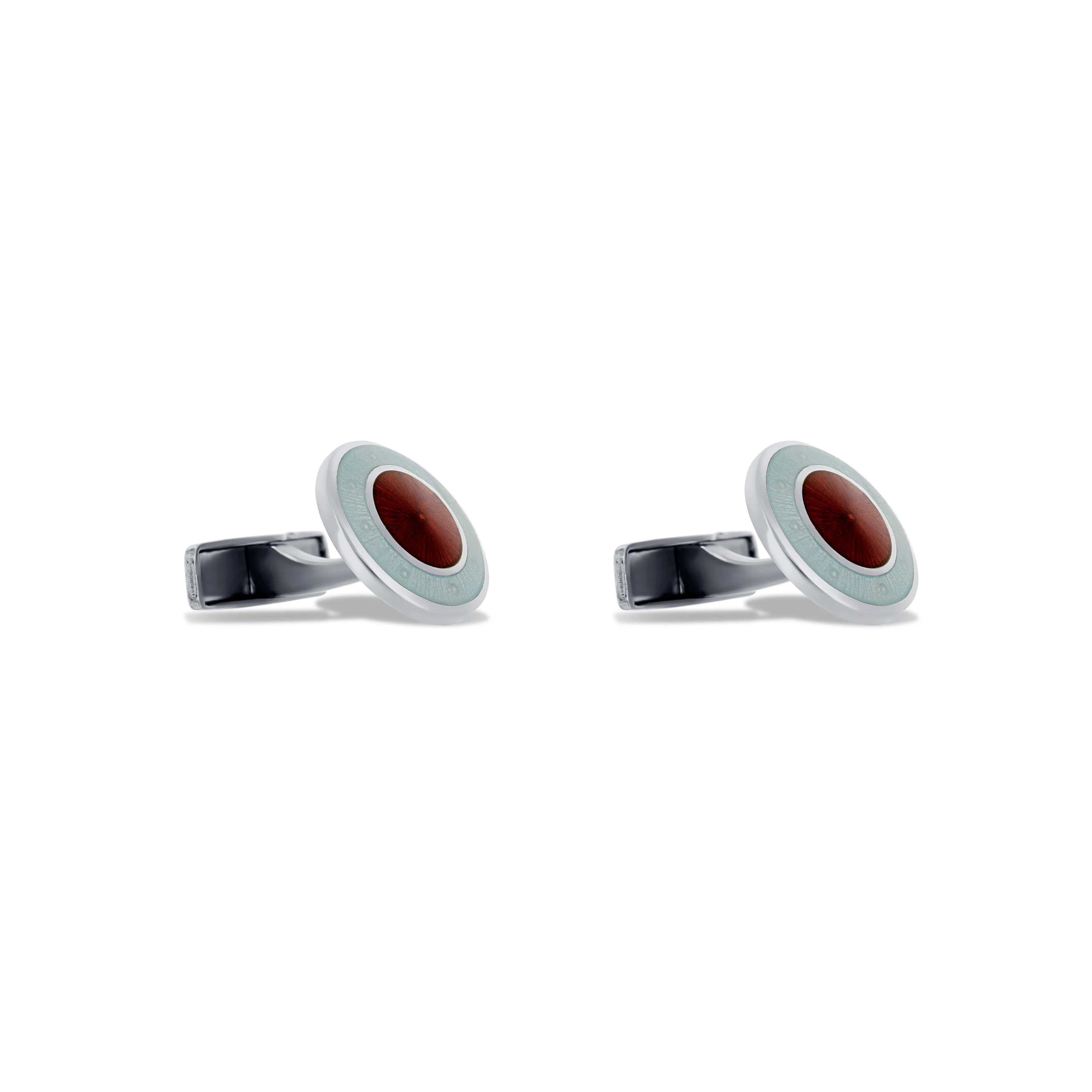 Sterling Silver Round Enamel With Red Center Cufflinks