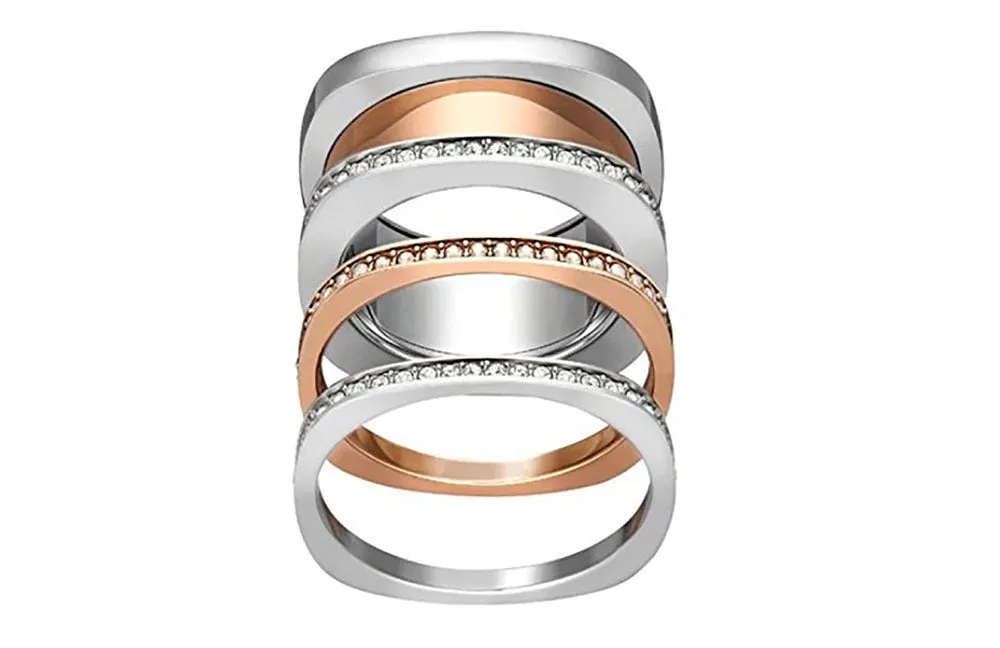 Swarovski Vio Rhodium & Rose Gold Plated Crystals Womens Ring Size 8 / 58 - 5184229