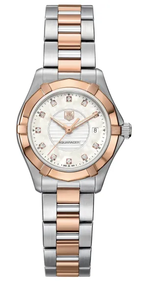 TAG Heuer Aquaracer Steel & Rose Gold Mother-of-Pearl Dial Diamonds Date Quartz Womens Watch WAP1451.BD0837