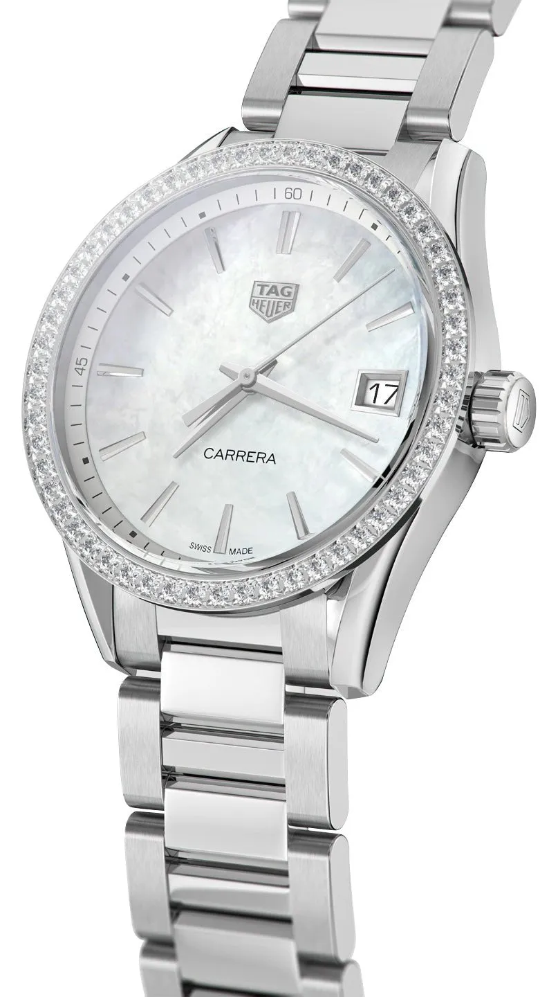 TAG Heuer Carrera Stainless Steel Mother-Of-Pearl Dial Diamonds Date Quartz Womens Watch WBK1316.BA0652
