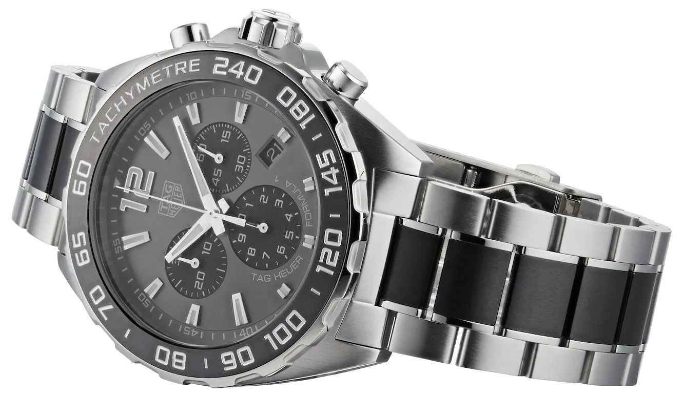 TAG Heuer Formula 1 Chronograph Stainless Steel & Ceramic Gray Dial Date Divers Quartz Mens Watch CAZ1011.BA0843