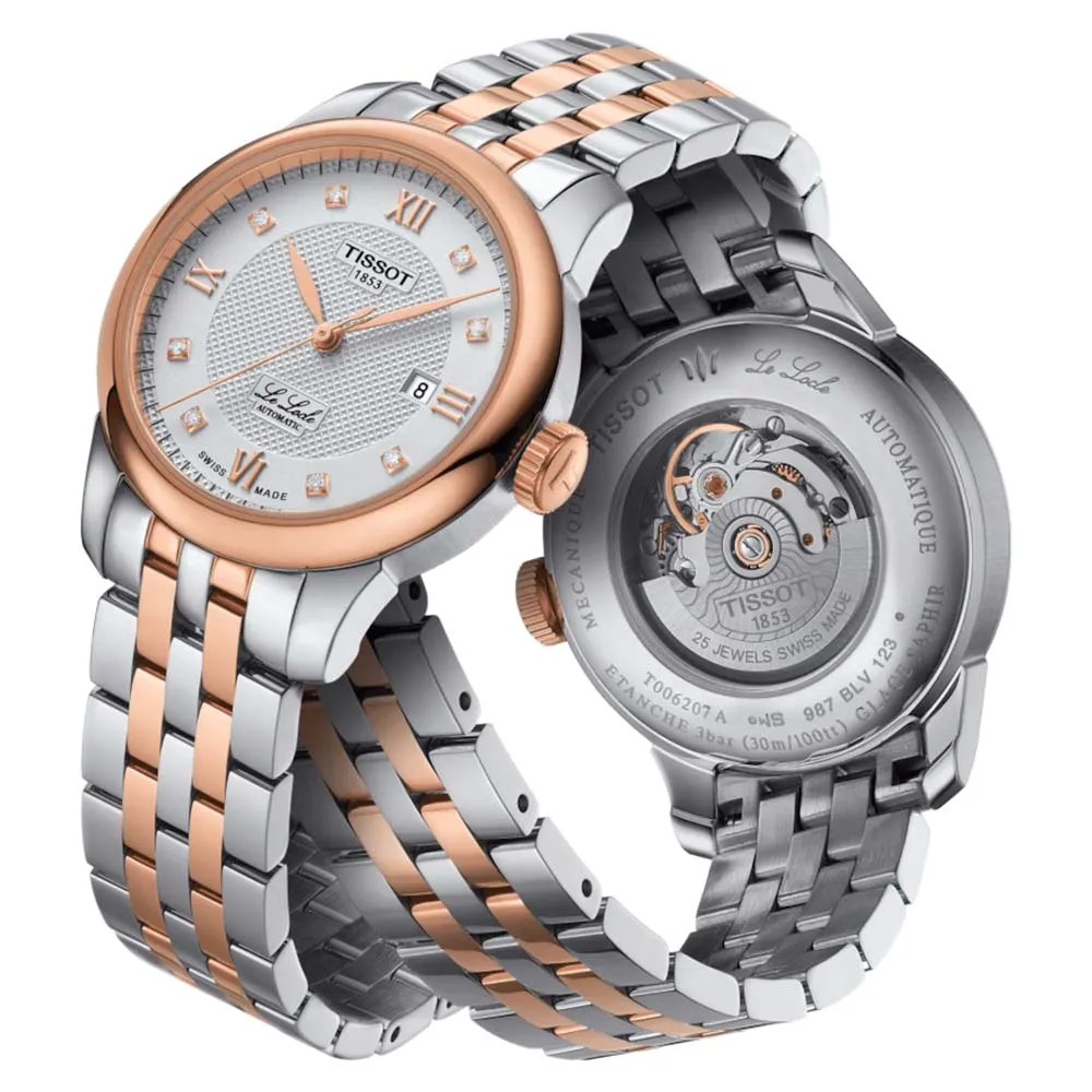Tissot Le Locle Automatic Lady 29mm Silver Dial Special Edition Rose Gold PVD Steel Diamond Watch T0062072203600