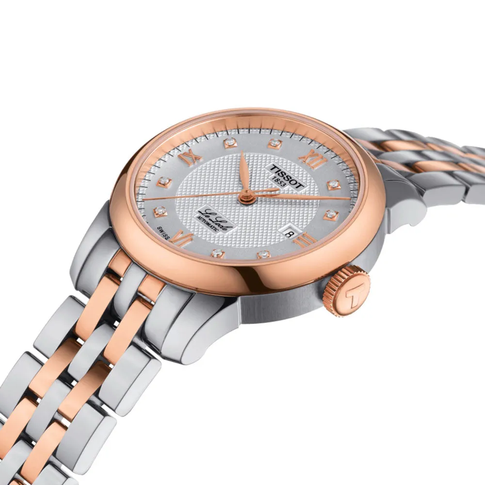 Tissot Le Locle Automatic Lady 29mm Silver Dial Special Edition Rose Gold PVD Steel Diamond Watch T0062072203600