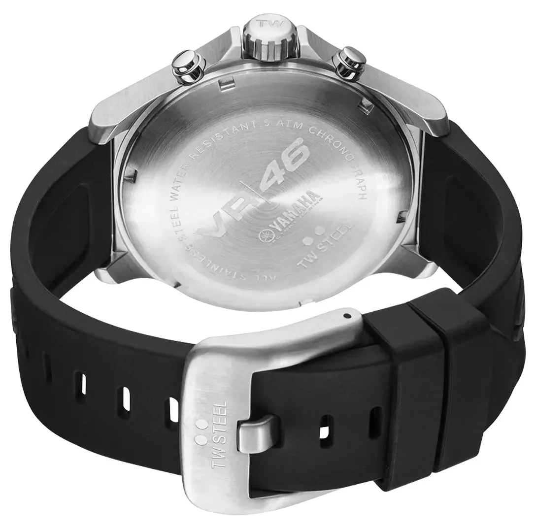TW Steel VR46 Pilot Special Edition Chronograph Stainless Steel Black Dial Black Silicon Strap Date Quartz Mens Watch TW938