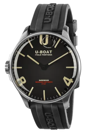 U-Boat Darkmoon Stainless Steel Black Dial Black Rubber Strap Quartz Mens Watch 8463