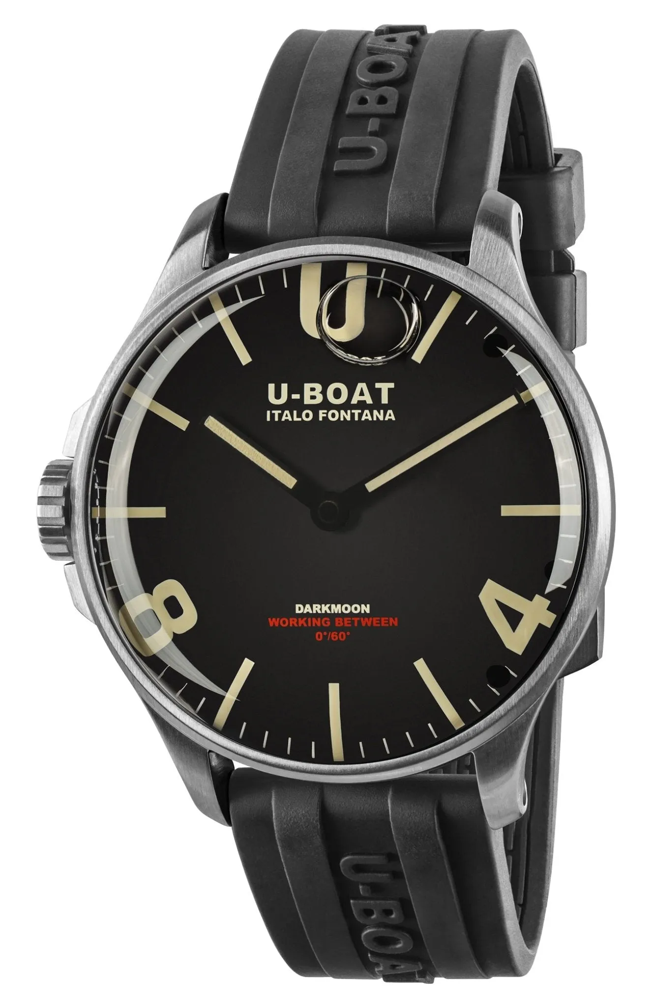 U-Boat Darkmoon Stainless Steel Black Dial Black Rubber Strap Quartz Mens Watch 8463