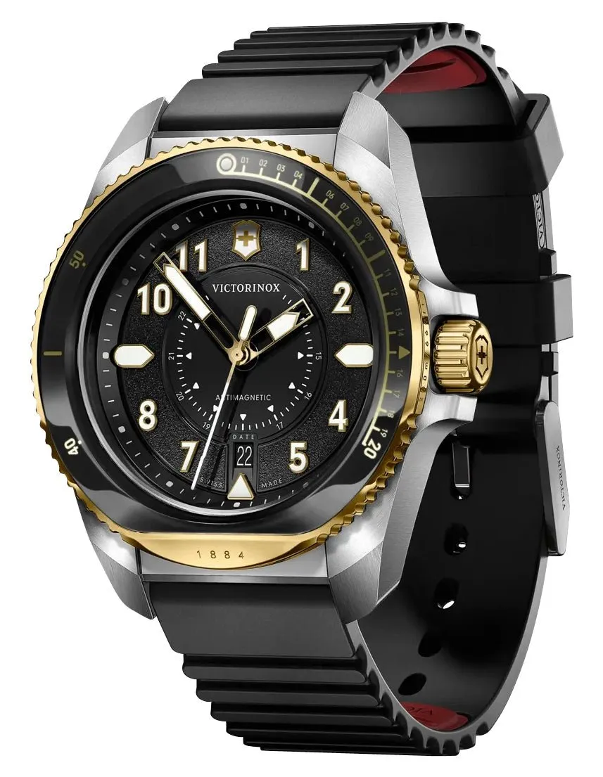 Victorinox Swiss Army Journey 1884 Stainless Steel Black Dial Black Rubber Strap Date Divers Quartz Mens Watch 242014